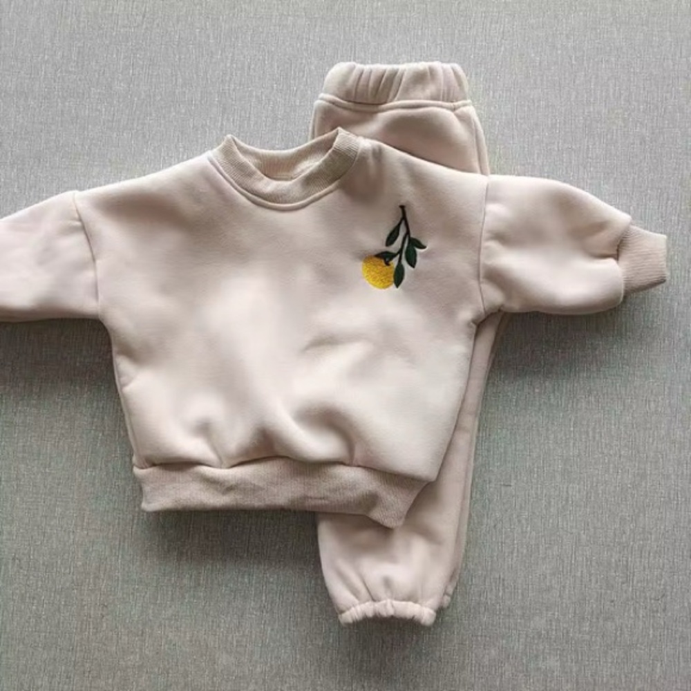 Kids Cream Lemon Sweatshirt and Jogger Set, Toddler matching set